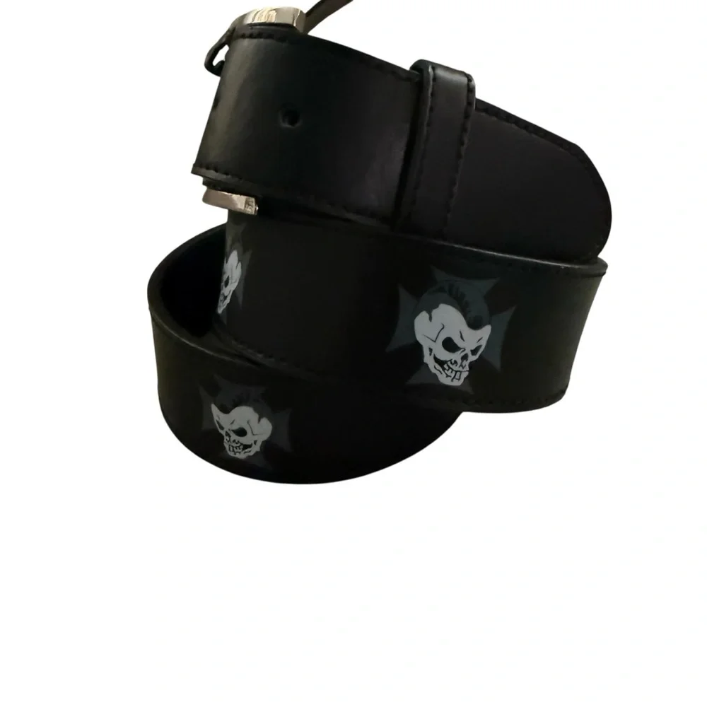 Punk Rock Skull Iron Cross Y2K Goth Black Belt Removable Buckle Edgy Size 34-36 - Picture 2 of 13
